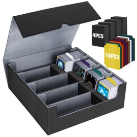 AOBOPLE 2400+ Trading Card Storage Box, 4 Rows Card Deck Case for Trading Cards with 10 Pcs Card Dividers PU Leather Commander Card Deck Case for Magic Commander YugiOh TCG TGG Cards Sport Cards