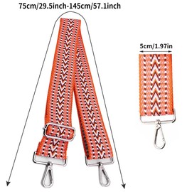 Bag Strap, Shoulder Strap, Wide Shoulder Strap, Handbag Shoulder Strap, Canvas Strap, Universal Carry Strap, Width 5 cm, Adjustable Length 75-145 cm with Carabiner for Bags, Handbags (Orange)