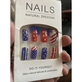 Unbranded Square Patriotic 4th July Nail Tips 24pcs Finished Boxed With Glue & Tabs nails