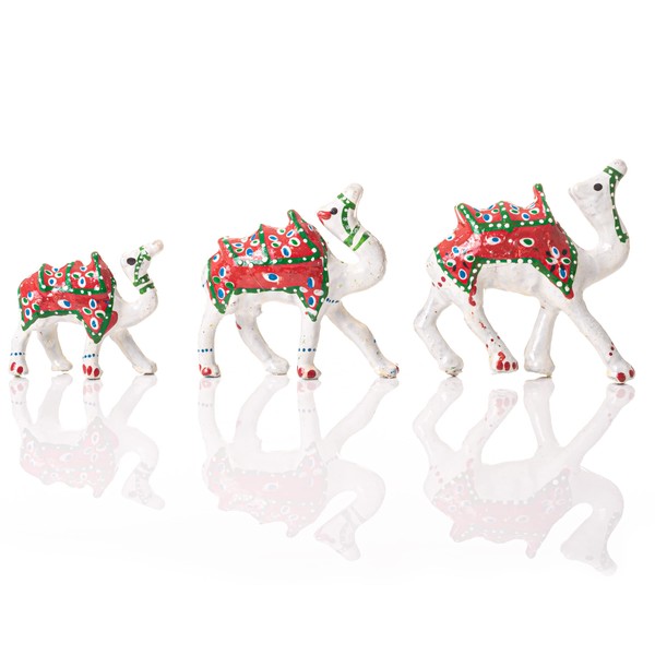 Traditional Indian Rajasthani Showpiece Table Home Office Festive Party Decoration Décor & Gifting (White Camel Family Set of 3)