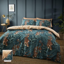 Catherine Lansfield Tropic Tiger Leaf Reversible Single Duvet Cover Set with Pillowcase Green