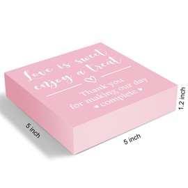 Love is Sweet Enjoy a Treat Wooden Box Sign Decorative Wedding Party Dessert Table Wood Box Sign Home Decor Rustic Square Desk Decor Sign for Shelf Pink