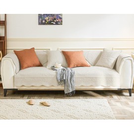 XSlive Leaf Floral Cotton Quilted Dog Couch Cover for Sofa Farmhouse Rustic Embroidered Sectional Couch Cover Soft Anti-Slip Sofa Slipcover Furniture Protector for Kids, Pets (Beige,36"x36")