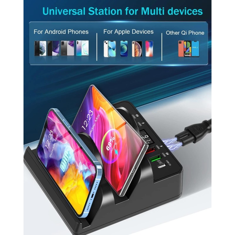 Multi-Port Wireless Charging Station: 8-in-1 with QC & PD Fast