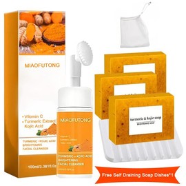 Turmeric Wash and Care Three Piece SetTurmeric Tablets, Turmeric Cleansing Mousse,Turmeric Soap Facial Cleansing Skincare FacialCleansing Cleanser Comfort:_3*soap+cleansing mousse+soap dish
