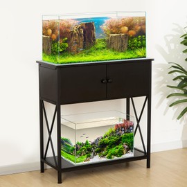LAQUAL 20-29 Gallon Aquarium Stand with Cabinet, 20 Gallon Long Fish Tank Stand with 31''L * 12''W Tabletop, Double Heavy Metal Stand with Stable Structure, Adjustable Table Feet - Walnut Brown