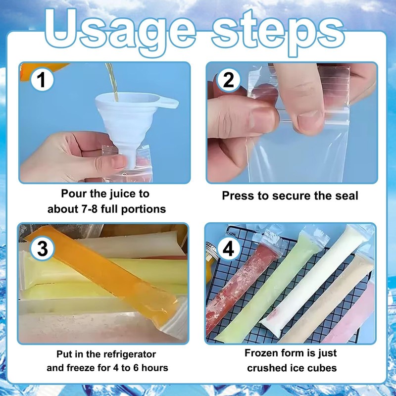 200 Pcs Ice Packs and 1 Funnel, DIY Mold with