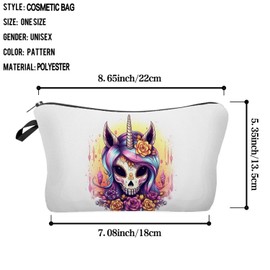 Livel lhood Skull Unicorn Makeup Bag Cute Small Organizer Zipper Pouch Skull Unicorn Coametic Bag Birthday Present for Women Friends -4, hzz16310