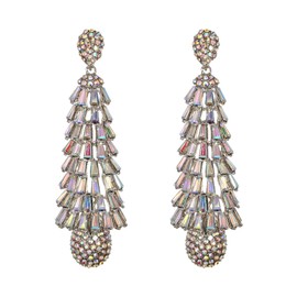 Clearine Art Deco Geometric Teardrop Cluster Crystal Statement Long Dangle Earrings for Women Iridescent AB Silver-Tone