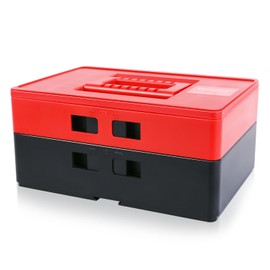 Auto Dynasty 11.8'' Tool Box 2-Layer Storage Tool Boxes Organizer Lockable Toolbox with Removable Tray and Dividers, Portable Tool Case Container for Garage Workshop Household, Red