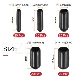 uxcell 100pcs Round Rubber End Caps Protective Caps 1.5mm 2mm 3mm 4mm 5mm Black Screw Thread Protectors