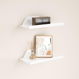 Estantes flotantes para pared, estantes de metal para sala de estar, estantes flotantes blancos para decoración de pared, estantes colgantes de 8 pulgadas para recámara, baño, cocina (2 piezas)