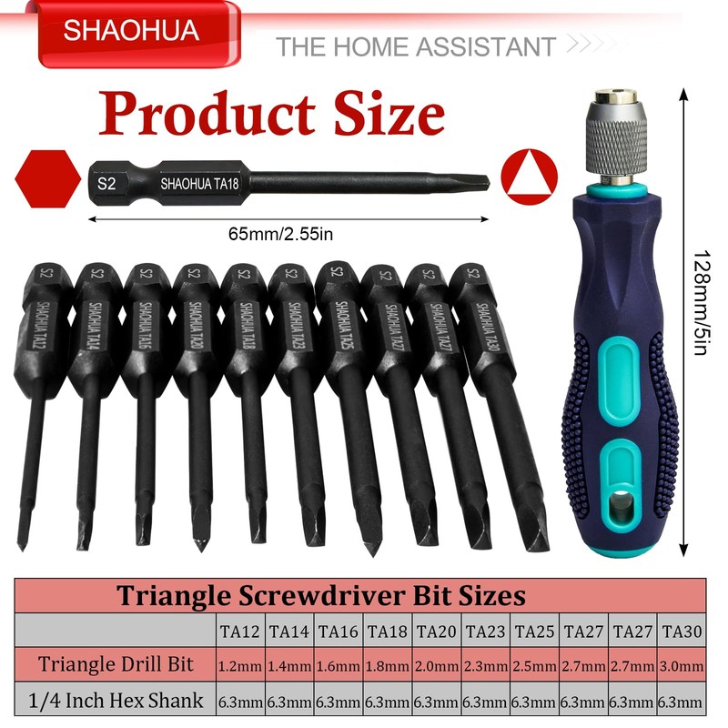 10PCS Triangle Screwdriver Set, S2 Steel Quick Change Bit Driver,