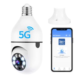 5GHz/2.4GHz Foco con Cámara de Seguridad UHD 3MP, Cámara de Seguridad Inalámbrica WiFi, Cámara WiFi 3MP de 360° con Visión Nocturna Audio Bidireccional Detección de Movimiento Alarma.