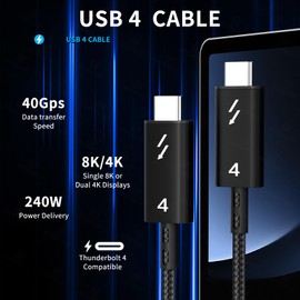 Daguaika Daguaika USB 4 Cable for Thunderbolt 4, 8K@60HZ, 40Gbps, 240W Charging, Compatible with Thunderbolt 4/3, iPhone 15 Pro/Max, MacBook Pro/Air, iPad Pro, Galaxy S23 (USB 4 Black, 1M/3.3FT)
