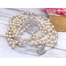 Non Catholic Cream Color Crystal pearls wedding Lasso with rhinestones Heart/Ivory Crystal pearls Wedding Lasso/Lazo de Boda en Perlas de Crystal Color crema/Crystal wedding lasso/rosary