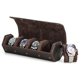Contact's family Hexagon Genuine Leather Watch Roll Watch Storage Box for 4 Watch Storage Leather Waterproof Shockproof Watch Case Storage Carrying Travel Portable