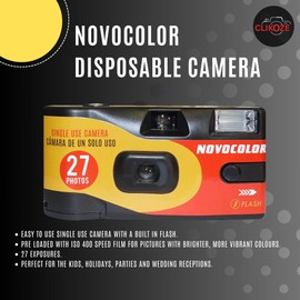 Disposable Camera Bundle with Novocolor APM401010 Single-Use Film Cameras with 27 Exposures x3 and Clikoze Disposable Photography Tips Card