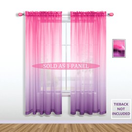 Juego de cortinas de color rosa y morado para decoración de recámara de niñas, 1 panel de bolsillo para ventana, cortina de gasa pastel, traslúcida con arco iris, para decoración de habitación de