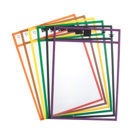 Mr. Pen Dry Erase Pocket Sleeves, 6 Pack, 10x14 inches, Multicolored Border, Plastic, Reusable Dry Erase Sheet Protectors
