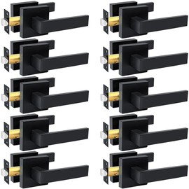 KAMOTA Passage Door Levers, 10 Pack Black Heavy-Duty Door Handles, Square Non-Locking Door Knobs, Right and Left Handed for Closets, Hallways and Conference Rooms