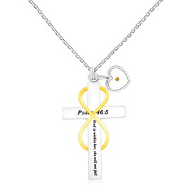 Uloveido Inspirierende Glaube Halskette für Frauen, die Gott ist in ihr Sie wird nicht fallen Edelstahl Infinity Symbol Kreuz Anhänger Halskette mit Herz Senf Samen Charm