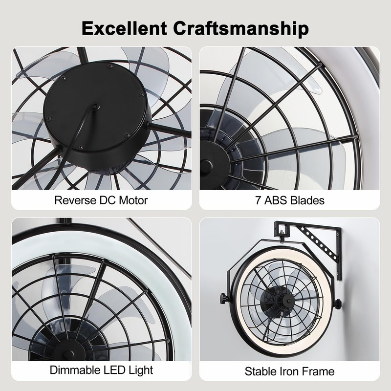 Fansdrick 23" Wall Mount Fan with Light,3 CCT, Dimmable,Quiet 6