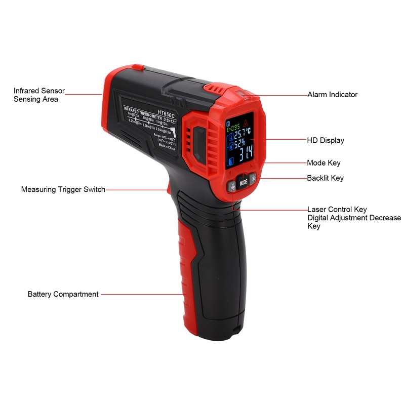 Infrared Thermometer Sound Light Alarm Color LCD Screen Non Contact