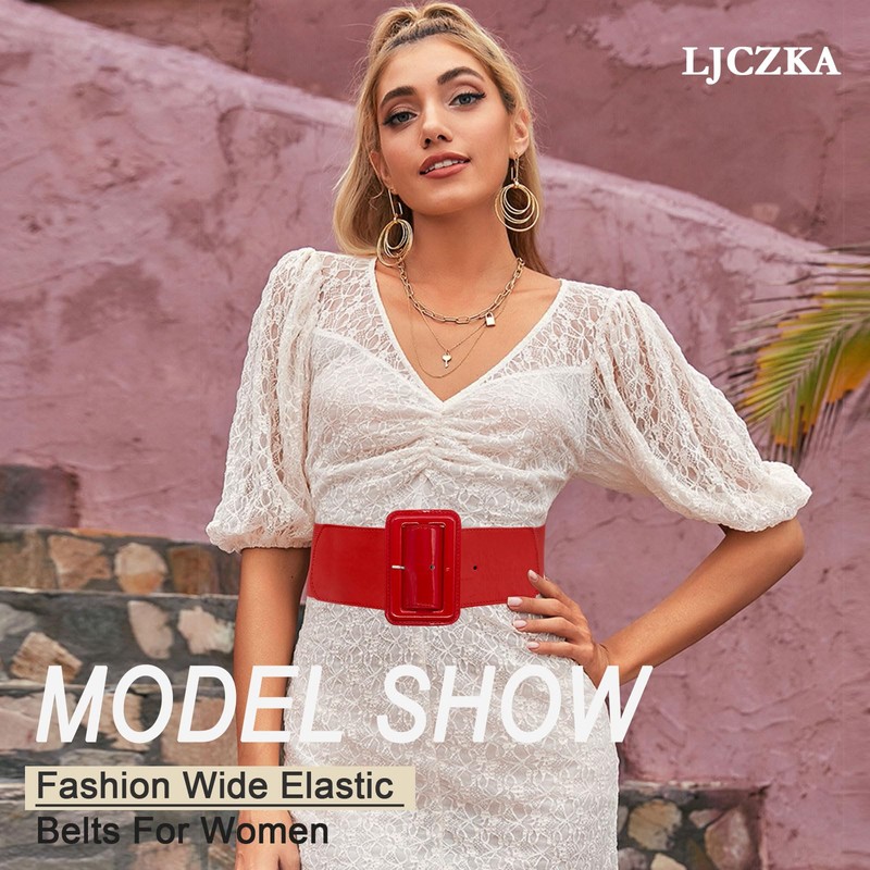 LJCZKA Women Wide Stretchy Belt Adjustable Vintage Elastic Waist Belt
