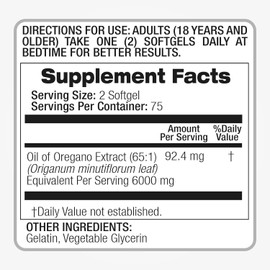 Oregano Oregano Oil 6000mg 150gels Contains Carvacrol