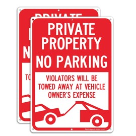 (2 Pack) Private Property No Parking - Violators Will Be Towed Away at Vehicle Owner's Expense Sign, Reflective .40 Rust Free Aluminum 14 x 10, UV Protected, Weather Resistant, Waterproof, Durable Ink