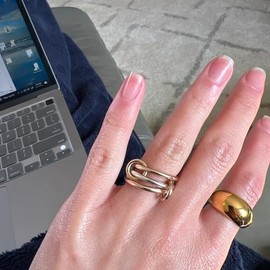 MQV Two Tone Link Connected Rings Interlocking Ring Gold Silver Cubic Zirconia Statement Ring Maximalist Stacking Ring for women men lovers (Gold stackble ring, 8)