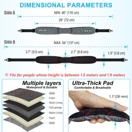 LONPAI 54" Anti-theft Shoulder Strap 2-Tone Thick Padded Bag Strap with Hidden Pockets, Comfortable and Travel Safer, Gray