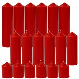 Veiuwa 18 Pcs Red Pillar Candles Bulk Set，Hurricane Candles，3 Different Lengths (6 Each)，Dripless Unscented Smokeless，Gives You a Better Atmosphere When Organizing Wedding or Event Party.