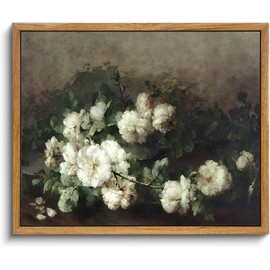 KBKBART Vintage Flower Wall Art, Framed White Flower Pictures Decor Aesthetic, Vintage Floral Bathroom Canvas Painting, Desk Shelf Decor, Canvas Wall Art Prints for Bedroom, Living Room(8"x10")