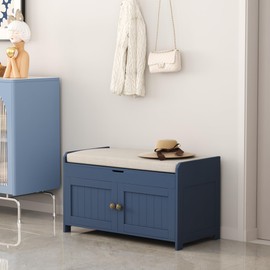 HOMEFORT Shoe Storage Bench with Lift Top Storage, Entryway Bench with Cushioned Seat,Wood Shoe Cabinet Bench,Bench for Bedroom End of Bed,Entry Hidden Shoe Bench for Mudroom,Hallway (Blue)