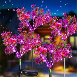 Neporal Solar Garden Lights, 4PK Purple Phalaenopsis Solar Flowers Outdoor Waterproof, Solar Lights Outdoor Decorative for Garden, Yard Decor,