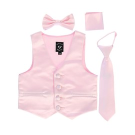 iGirlDress - Conjunto de chaleco de satén formal de 4 piezas para niños, Rosado, 6-12 Meses