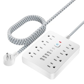 Power Strip with 5FT/10FT Extension Cord, Multi-plug Power Strip with 4 USB Ports & 2 Type-C & 8 AC Outlets, Power Strip for Home, Office, Travel, Men Gifts - Color: White, Specification: Cord Length :1.5M/5FT