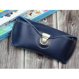 DK86 Genuine Leather Glasses Case Sunglasses Pouch Eyeglass Case, with Belt Loop, for Men and Women (Blue)