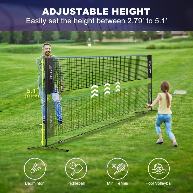 BAGAIL All-in-1 Badminton Net, Height Adjustable (Up to 5.1') Kids