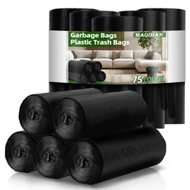 MAQIHAN Trash Bags Bulk - 75 Count Thick Garbage Bags 4 Gallon Trash Bag Small Trash Can Bags for Bedroom Kitchen Bathroom Home&Office