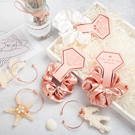 WILLBOND 8 Gomas para Pelo de Satén Scrunchy de Despedida Soltera Cintas para Cabello y 8 Pulseras Dama Honor (Oro Rosa Blanco)