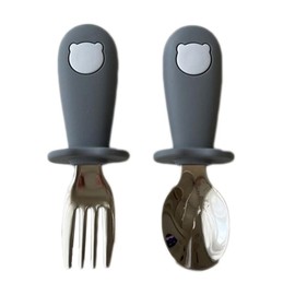 Spoon & Fork kawaii&born Baby Food Cutlery Set for Kids Dishwasher Safe Boxed (Gray)