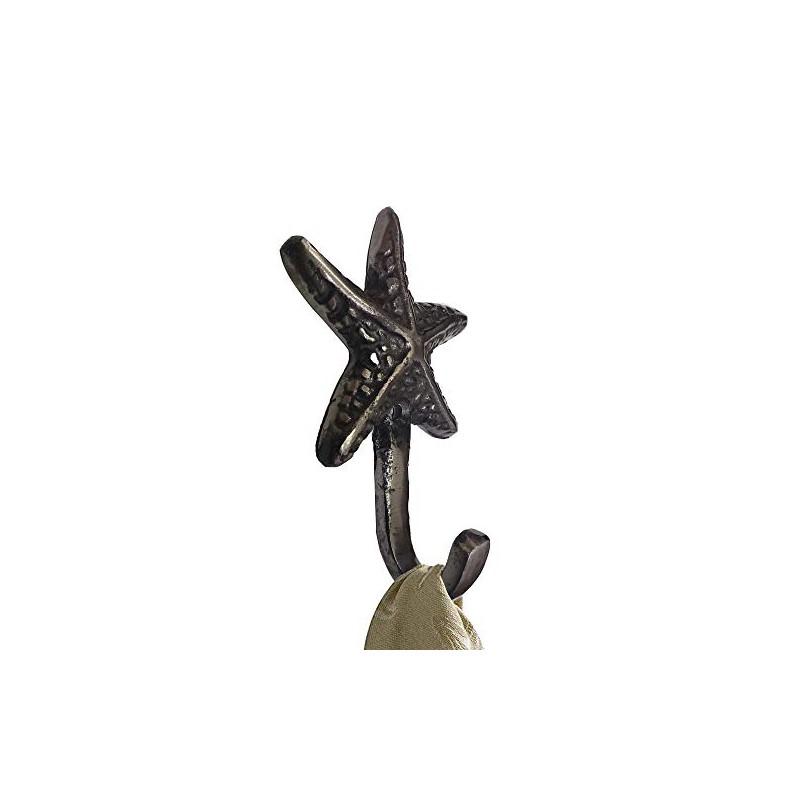 Nautical Tropical Polished Iron Starfish Wall Hook, Set of 4