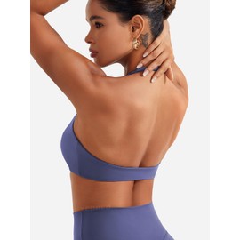 YEOREO Halter Sports Bras for Women Adjustable Strappy Open Back Impact Removable Pads Deep V Bra Workout Gym Yoga Crop Top Deep Cobalt Blue XS