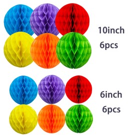 Xiksxitn Rainbow Honeycomb Balls Decorations - 12Pcs 6" & 10" Hanging Tissue Pom Poms for Birthday, Wedding, Engagement, Fiesta, Home Decor (Multi-Color)