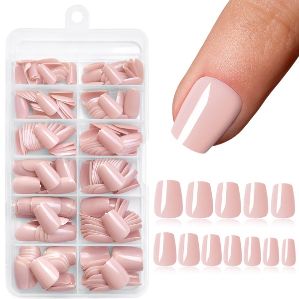 Bellelfin 240pcs Short Press on Nails Nude Full Cover Short