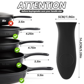 TIESOME 4 PCS Silicone Hot Handle Holder, Black Heat Resistant Pot Handle Sleeve Reusable Non-Slip Potholder Rubber Grip Handle Cover Cast Iron Handle Covers for Metal Frying Pans Cookware Handles