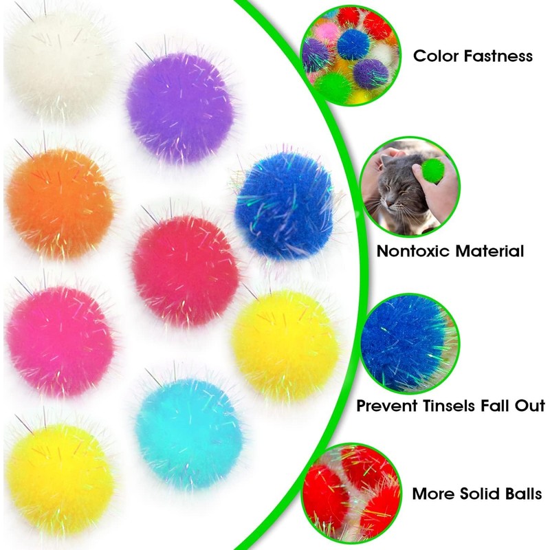 Shizhoo 20 Pieces Mix Sizes Sparkle Pom Pom Balls for